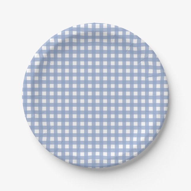 Blaues Gingham-Ruhe-Blau Pappteller (Vorderseite)