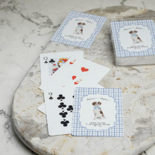 Blaues Gingham Spaniel-Hundeillustration Hochzei Spielkarten