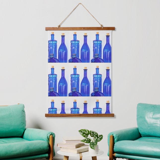 Blaues Glas Korkierte Flaschen Muster Wandteppich Mit Holzrahmen (Wohnzimmer)