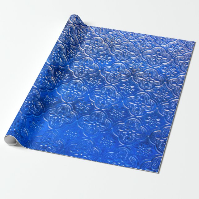 Blaues Glas mit Musterpattern, abstraktes Glas,  Geschenkpapier (Ungerollt)