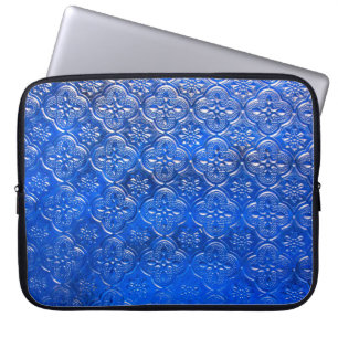 Blaues Glas mit Musterpattern, abstraktes Glas, Laptopschutzhülle