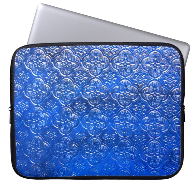 Blaues Glas mit Musterpattern, abstraktes Glas, Laptopschutzhülle (Vorderseite)