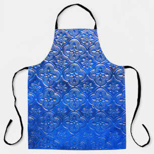 Blaues Glas mit Musterpattern, abstraktes Glas, Schürze