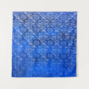 Blaues Glas mit Musterpattern, abstraktes Glas, Wandteppich