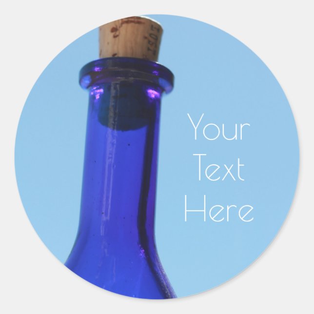 Blaues Glas Wein Flasche Ihr Text Aufkleber (Vorderseite)
