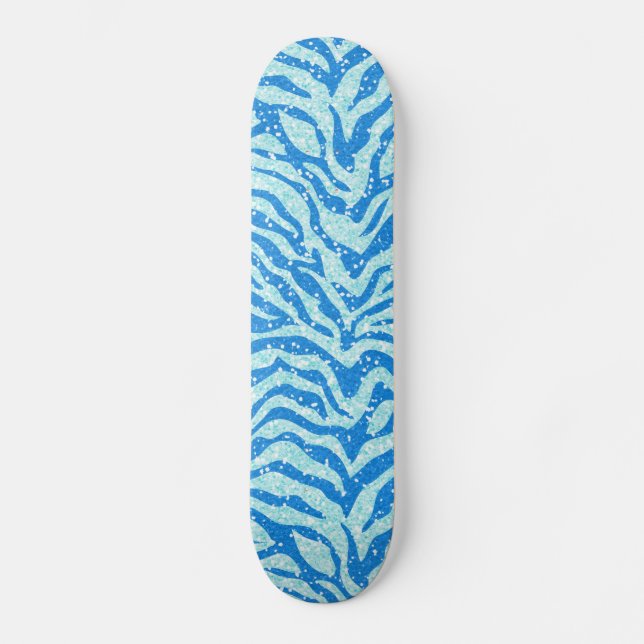 Blaues Glitzer-Druckzebra-Streifen-Muster Skateboard (Vorderseite)