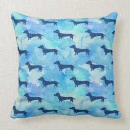 Blaues Glitzerwatercolor-Dackel-Muster Kissen