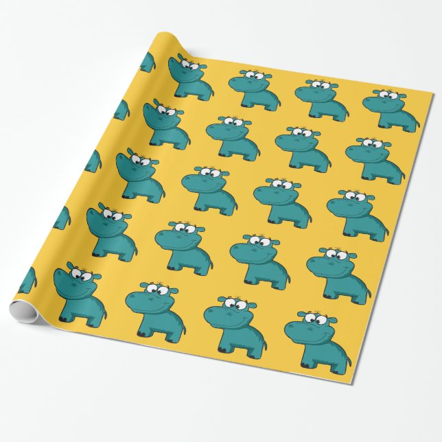 Blaues glückliches Flusspferd Geschenkpapier (Ungerollt)