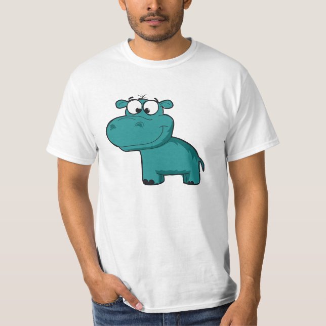 Blaues glückliches Flusspferd T-Shirt (Vorderseite)