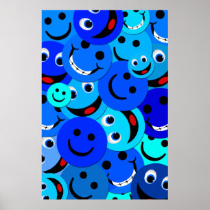 BLAUES GLÜCKLICHES GESICHTS-COLLAGEN-PLAKAT POSTER