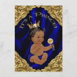 Blaues Gold Afroamerikanischer Prinz Baby Shower Einladung