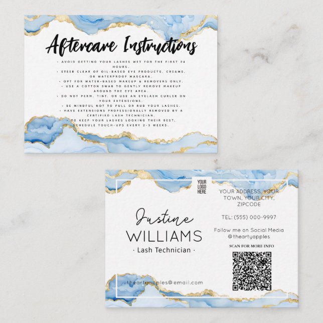 Blaues Gold Age Lash Eyelash Verlängerung Nachsorg Visitenkarte (Vorne/Hinten)