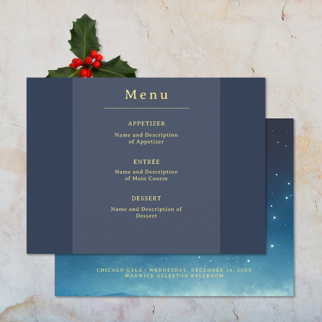 Blaues Gold Benutzerdefiniertes Flaches Menü Menükarte (Blue Gold Custom Flat Menu (front and back))