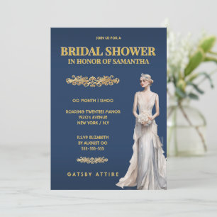 Blaues Gold Brautparty Gatsby Elegant Einladung