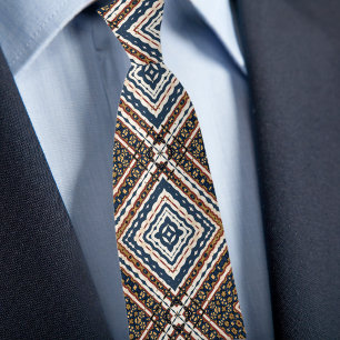 Blaues Gold Creme Rost Diamond Muster Krawatte