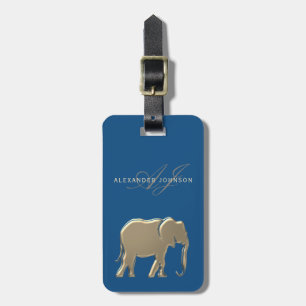 Blaues Gold Elefant Monogramm Gepäckanhänger