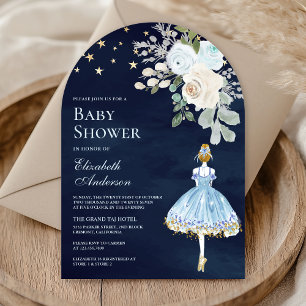 Blaues Gold Florales Ballerina Tor Navy Babyparty Einladung