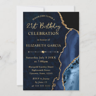 Blaues & Gold Glitter Achat und Marmor Geburtstag Einladung