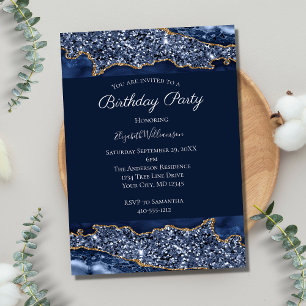 Blaues Gold Glitter zum Geburtstag Einladung
