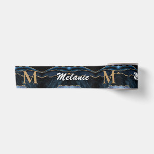 Blaues Gold Glitterband Dein Name und Buchstabe Satinband