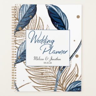 Blaues Gold Modern Floral Elegante Hochzeit Planer