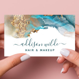 Blaues Gold Moderne Kunst Flüssige Wasserfarbe Tin Visitenkarte