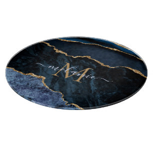 Blaues Gold Schneidbrett Personalisierter Name Buc Schneidebrett