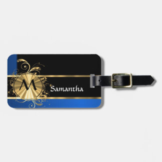 Blaues Gold und schwarzes Monogramm Gepäckanhänger