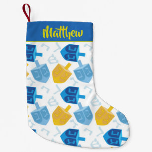 Blaues Gold und weißer Spaß Chanukkas Dreidel Kleiner Weihnachtsstrumpf