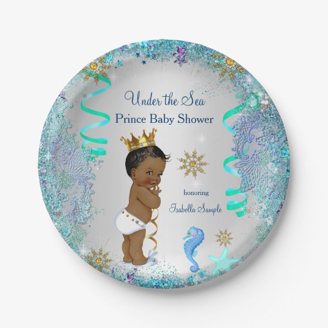 Blaues Gold unter dem Sea Prince Baby Shower Ethni Pappteller (Vorderseite)