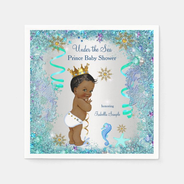 Blaues Gold unter dem Sea Prince Baby Shower Ethni Serviette (Vorderseite)