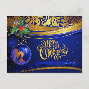 Blaues Gold-Weihnachtsschmuck Weihnachts-Stechpalm Feiertagspostkarte