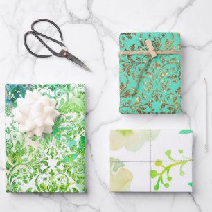 Blaues Golddampfer-Blumenpapier Geschenkpapier Set