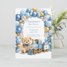 Blaues Goldener Teddybär-Zug-Junge-Baby-Party