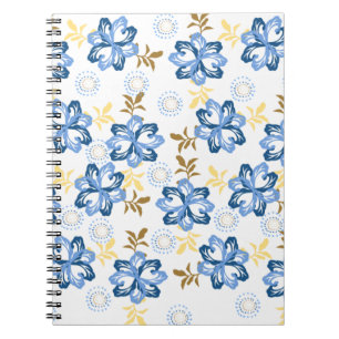Blaues & goldenes Blumenmuster Notizbuch Notizblock