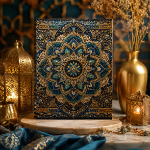 Blaues & Goldenes Islamisches Mandala-Spiralheft Notizblock