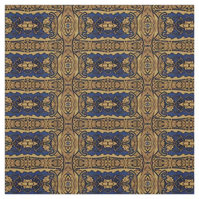 Blaues Goldkunst Nouveau Muster-Gewebe Stoff (Muster)
