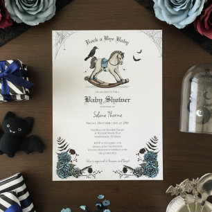 Blaues gotisches Blumen Schaukelpferd Baby Shower Einladung