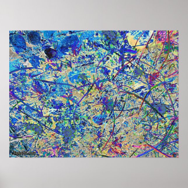 blaues Gras und Blume Poster (Vorne)