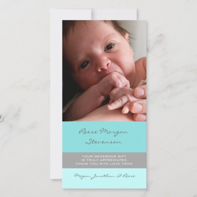 Blaues Grau danken Ihnen Baby-Duschen-Foto-Karten Dankeskarte (Vorderseite)