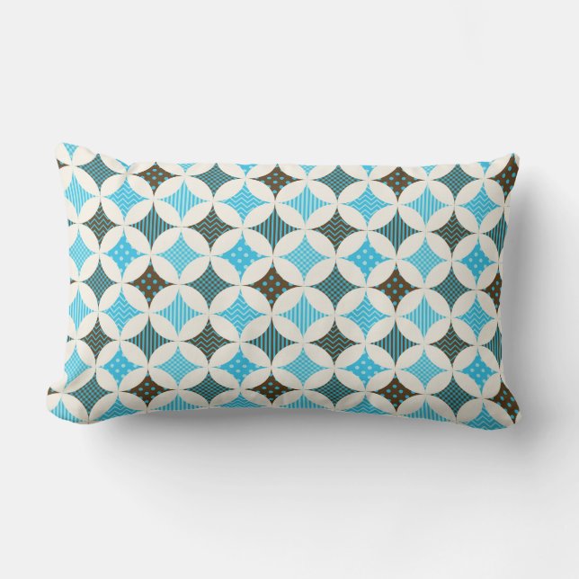 Blaues Grau-Diamant-Kreis-Muster-Entwurf Lendenkissen (Vorderseite)