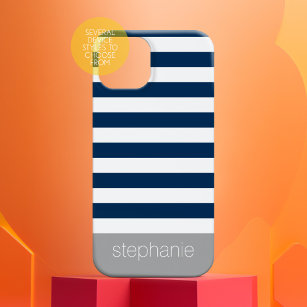 Blaues, grau gestreiftes Muster Moderner Name Case-Mate iPhone Hülle