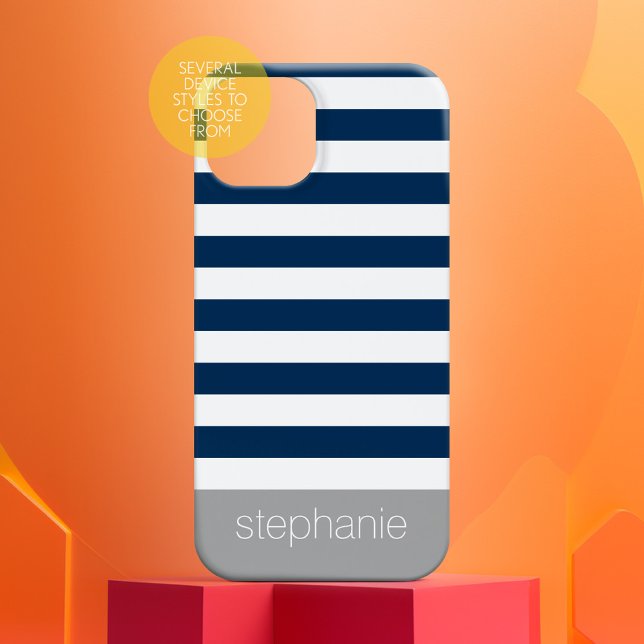 Blaues, grau gestreiftes Muster Moderner Name Case-Mate iPhone Hülle (Personalized Phone Case - Many Device Styles to Choose From)