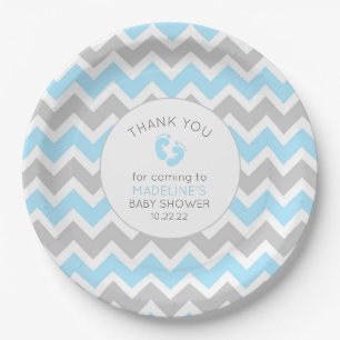 Blaues Grau-Jungen-Babyparty-Tabellendekor, Pappteller