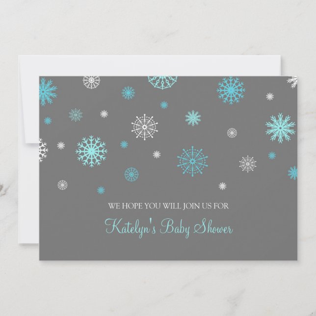 Blaues Grau-Schnee-Weihnachtsbrauch-Babyparty Einladung (Vorderseite)