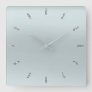 Blaues Grau-Silber PastellOmbre minimaler Glitzer Quadratische Wanduhr