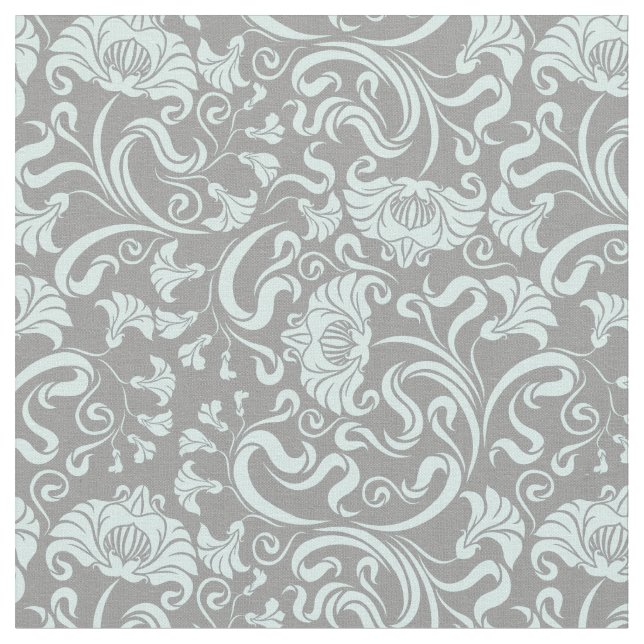 Blaues Grau-Vintages Blumenmuster-Gewebe Stoff (Nahaufnahme)