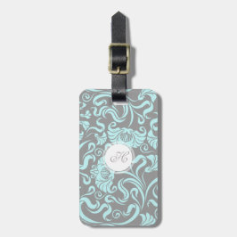 Blaues Grau-Vintages Blumenmuster-Monogramm L Gepäckanhänger