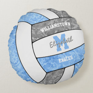 Blaues graues Volleyballteam färbt Mädchensport Rundes Kissen