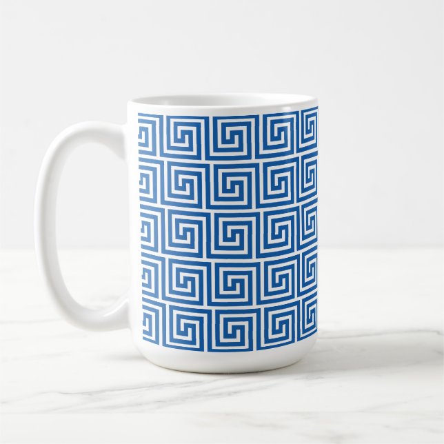 Blaues griechisches Schlüsselmuster Kaffeetasse (Links)